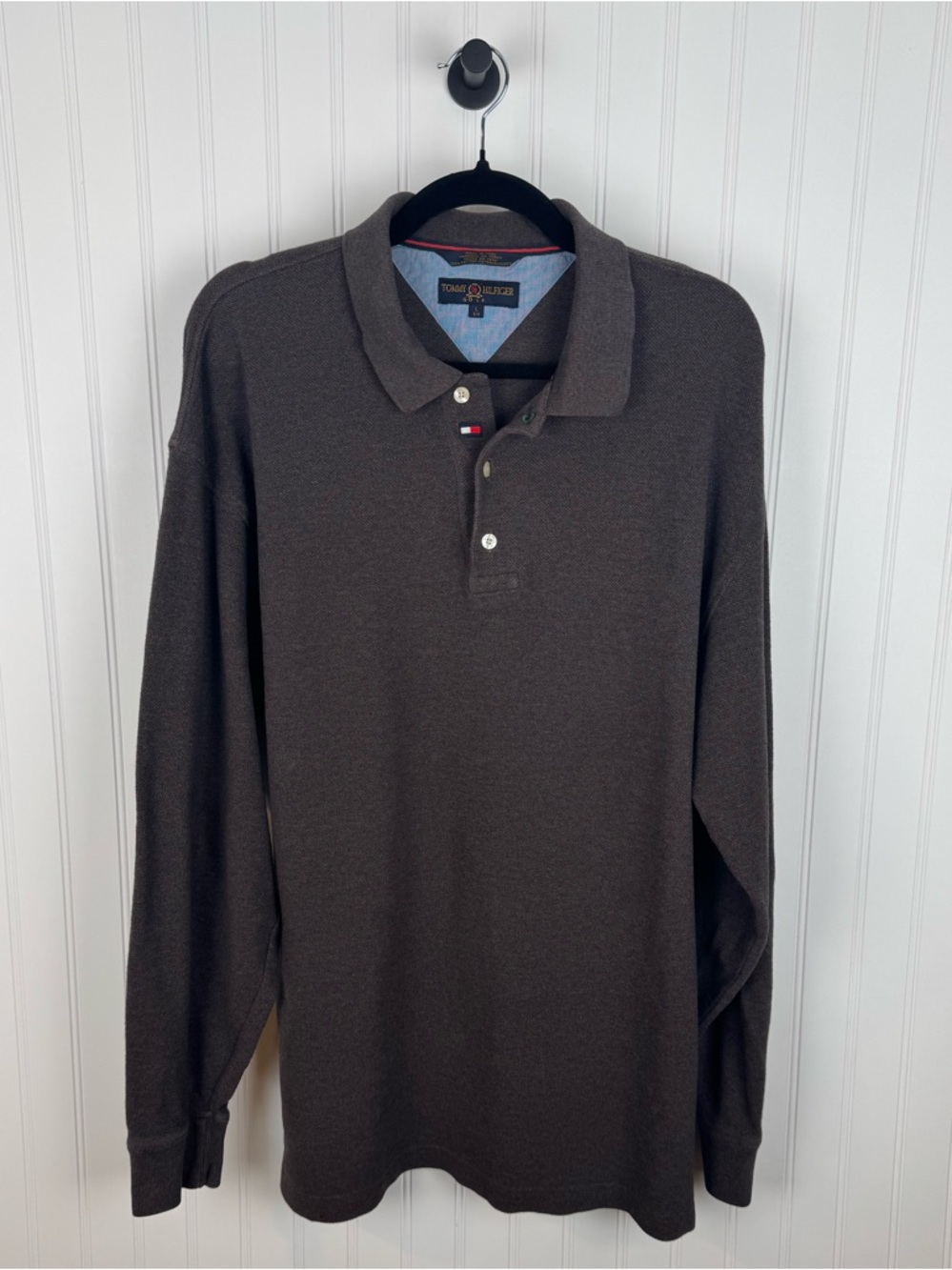 Tommy Hilfiger Golf Brown Long Sleeve Polo Shirt Men’s Large Classic Fit